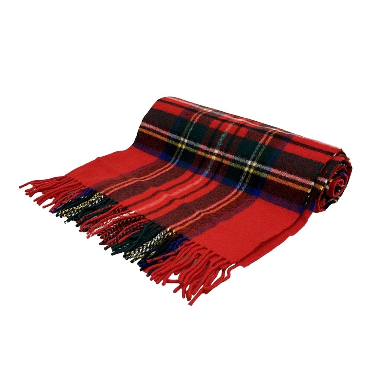 Glen Prince グレンプリンス ストール ショール - レッド×ダークグリーン×マルチ チェック柄 フリンジ ウール