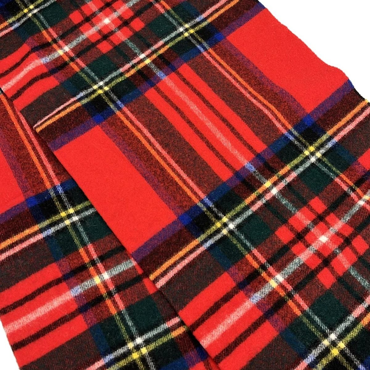  Glen Prince グレンプリンス ストール ショール - レッド×ダークグリーン×マルチ チェック柄 フリンジ ウール ストール ショール 小物