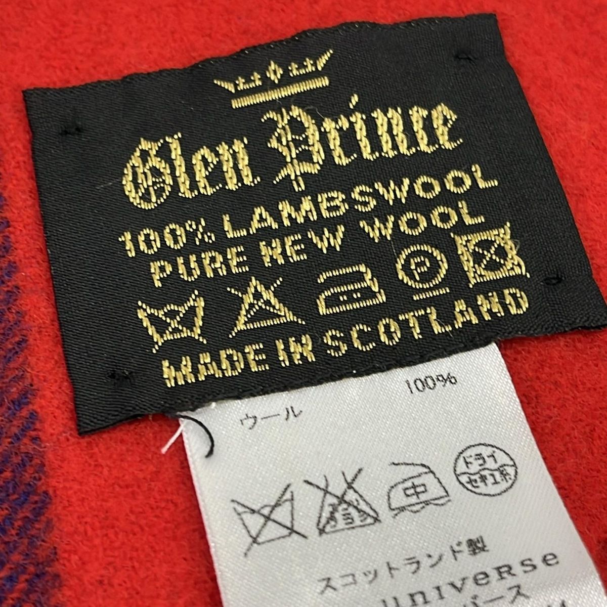 Glen Prince グレンプリンス ストール ショール - レッド×ダークグリーン×マルチ チェック柄 フリンジ ウール