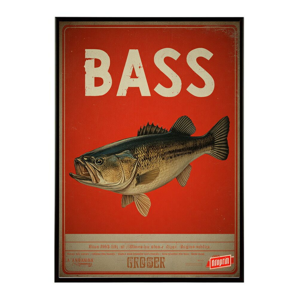 【B3サイズ（約36x51cm）】【lm-poster-5051】【フレーム付き】BASS ポスター ブラックバス フィッシング アート 釣り ビンテージ アメリカン レトロデザイン 壁掛け ガレージ カフェ バー 装飾 イ