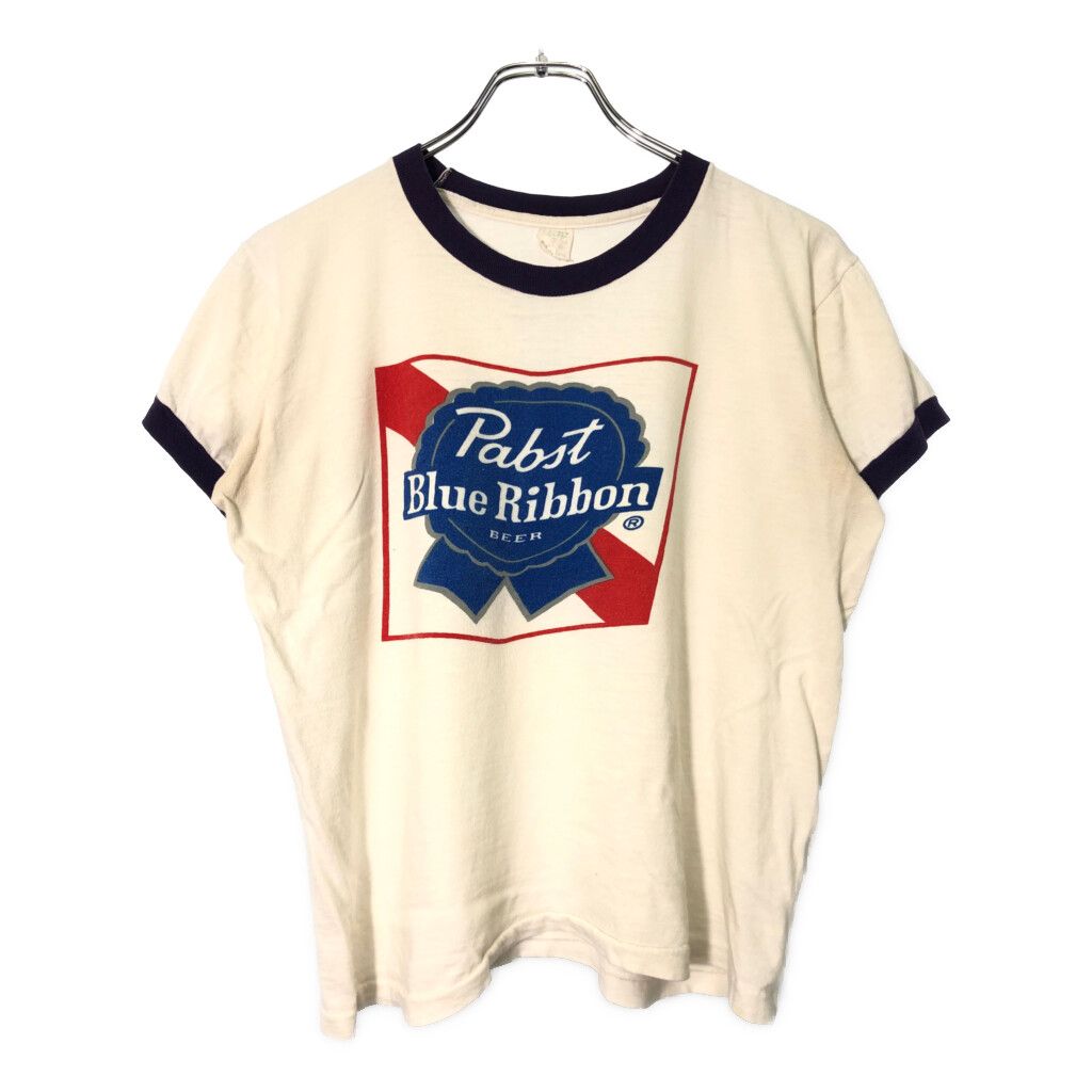 70年代 Allison Pabst Blue Ribbon リンガーＴシャツ 企業ロゴ ヴィンテージ ホワイト メンズ M 古着 V 9062