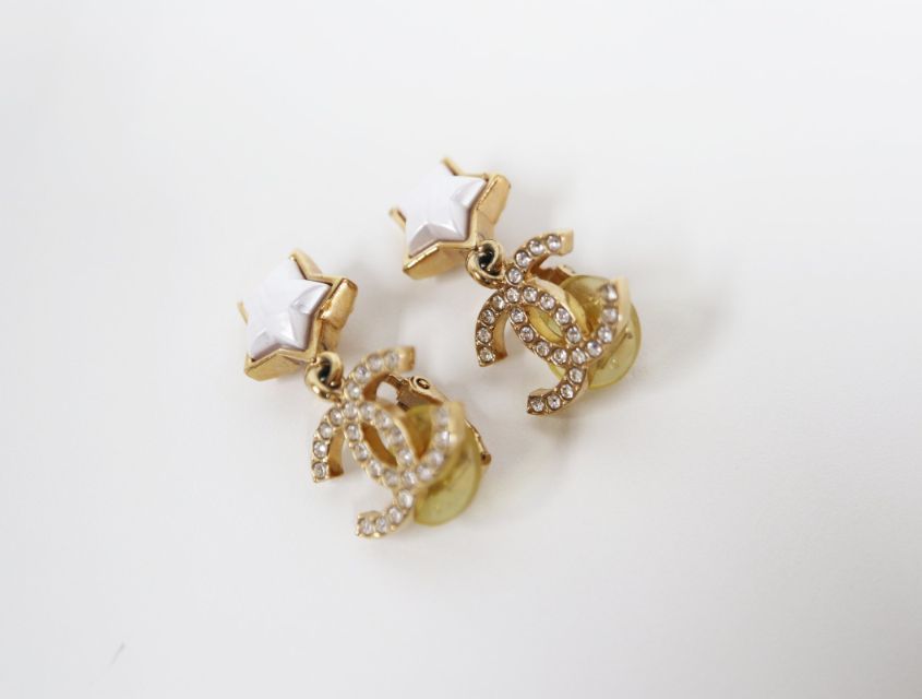 シャネル CHANEL B 24 C ココマーク スター ラインストーン ドロップ ゴールド GP イヤリング