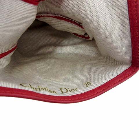  クリスチャンディオール Christian Dior レザー グローブ 手袋 本革 ラムレザー ロゴ 刺繍 20 赤 レッド 手袋 アームカバー 小物