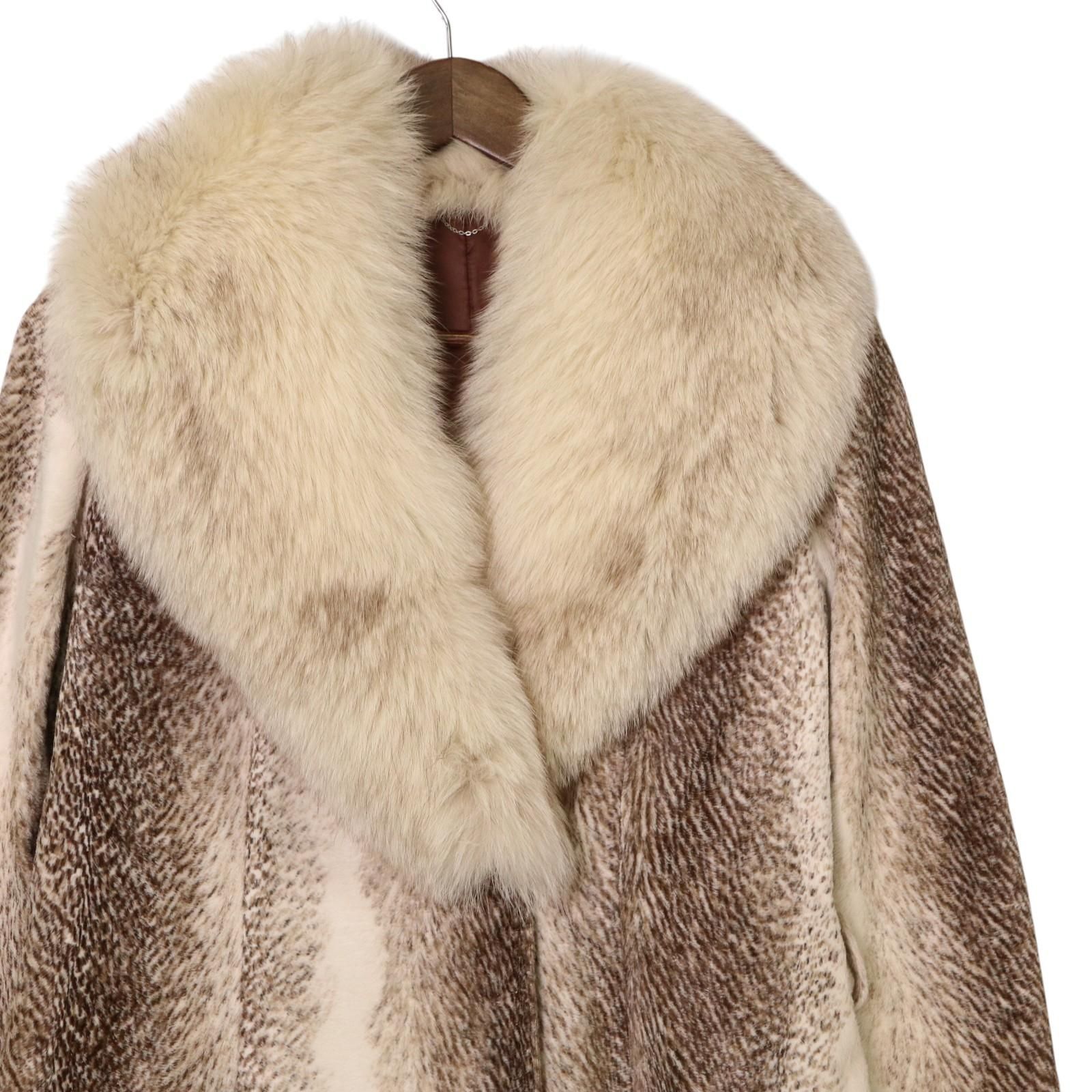 レトロ リアルファー コート レオパード柄　ゴージャス バブリー Fサイズ フォックスファー リアルファー 本毛皮 レオパード柄 ヒョウ柄 豹柄