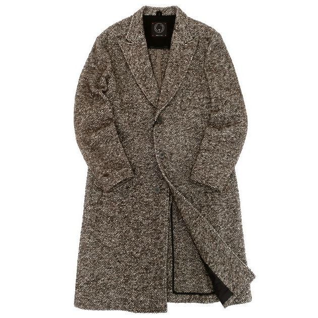 T-JACKET ティージャケット チェスター ロングコート L ヘリンボーン □T-JACKET ティージャケット イタリア製 LONG COAT MARRONE ウール混