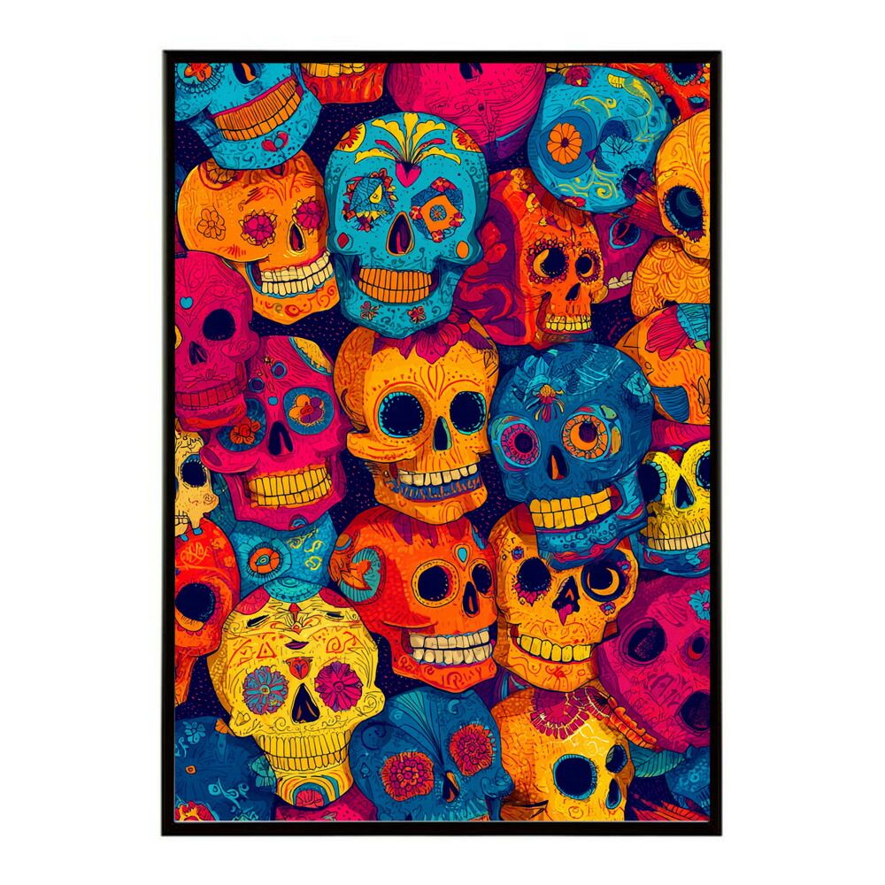 【A3サイズ（約30×42cm）】【lm-poster-5157】【フレーム付き】ドクロポスター シュガースカル カラフル 死者の日 アートポスター メキシコ デザイン 壁掛け ポップ ポスター イラスト