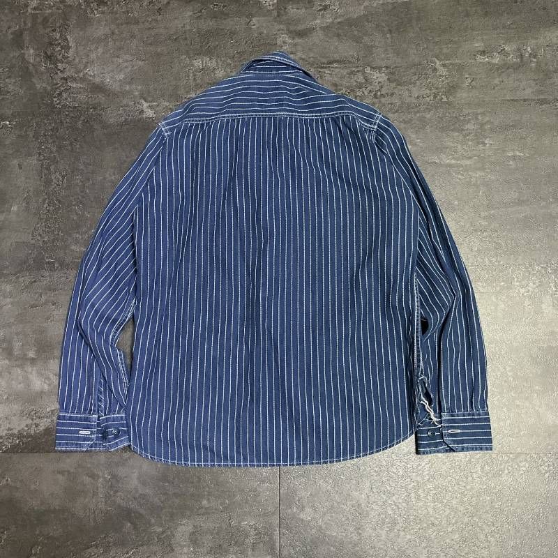 Studio D'Artisan Wabash Stripe Indigo Work Shirt Men's L Navy Blue