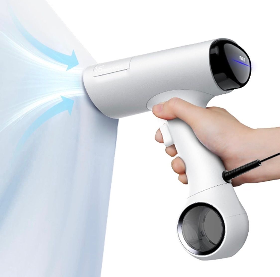 Morus V 6 吸着式衣類スチーマー スチームアイロン 20秒即熱 片手操作 時短ケア 3段吸着力調整 脱臭 除菌 花粉低減 急速クールダウン 170 ml PSE認証済 家庭用 外出前速攻ケア コンパクト設計 旅行出張用 プレスもできる2 WAY ホワイト