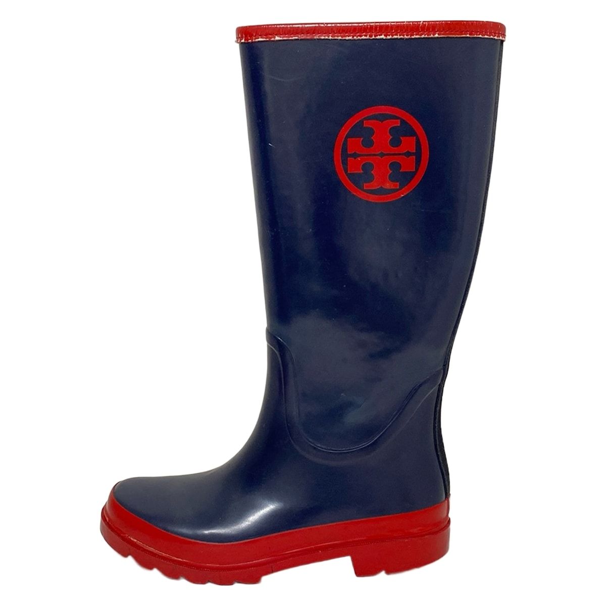 TORY BURCH トリーバーチ レインブーツ 7 レディース - ダークネイビー×レッド レザー