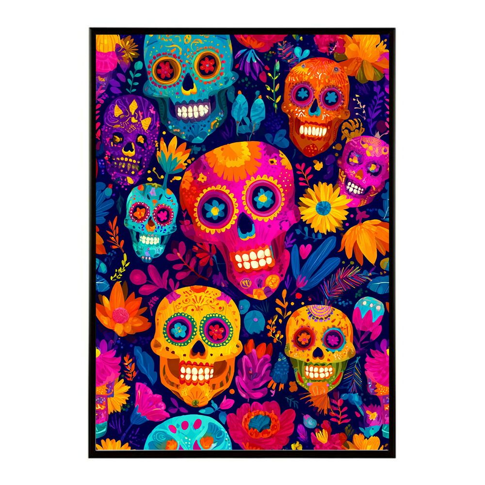 【B3サイズ（約36x51cm）】【lm-poster-5248】【フレーム付き】ドクロポスター シュガースカル カラフル 死者の日 アートポスター メキシコ デザイン 壁掛け ポップ ポスター イラスト