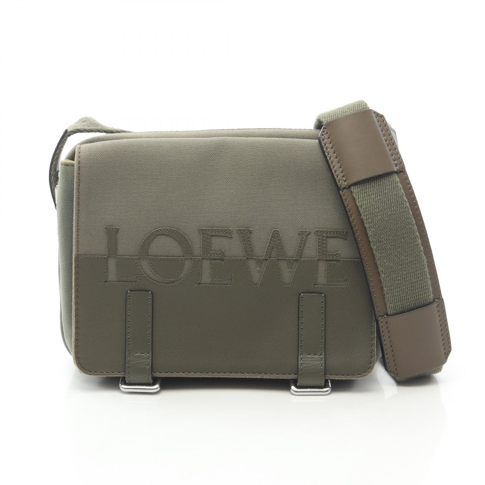 ロエベ LOEWE ショルダーバッグ SIGNAT ミリタリー メッセンジャーバッグ XS カーキ キャンバス レザー