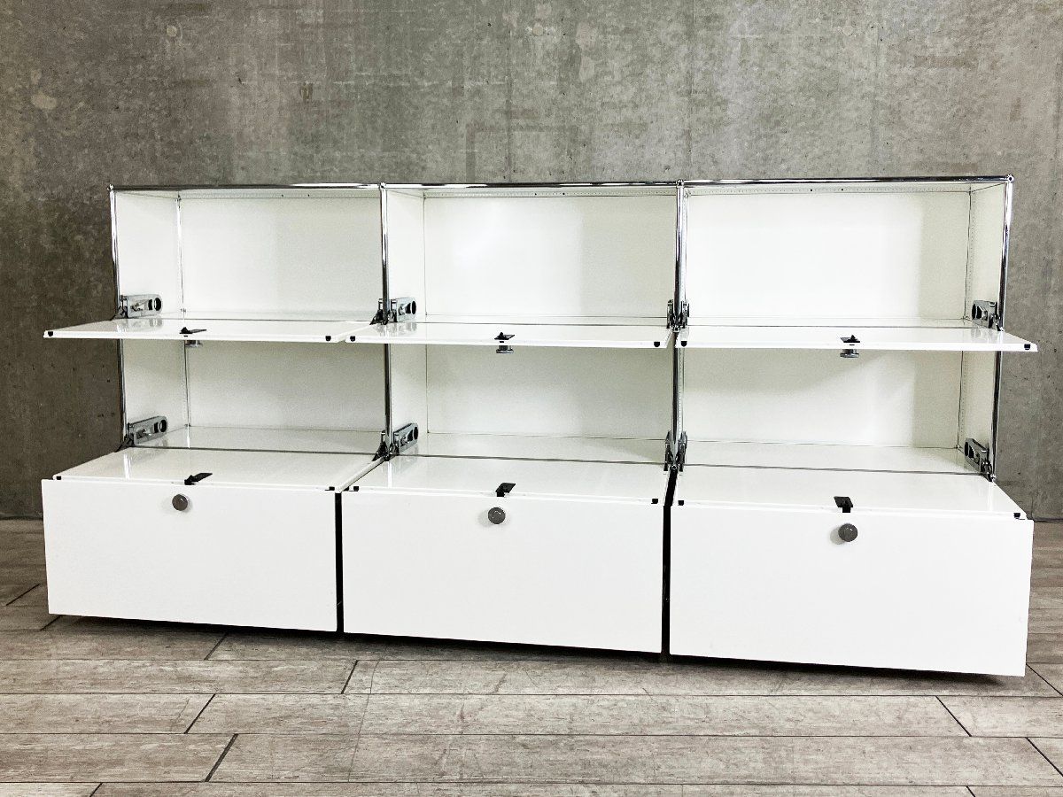 USMハラー□3連3段キャビネット□ピュアホワイト□サイドボード□D350