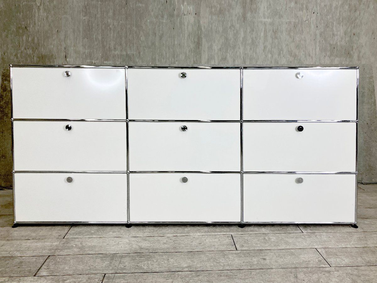 USMハラー□3連3段キャビネット□ピュアホワイト□サイドボード□D350