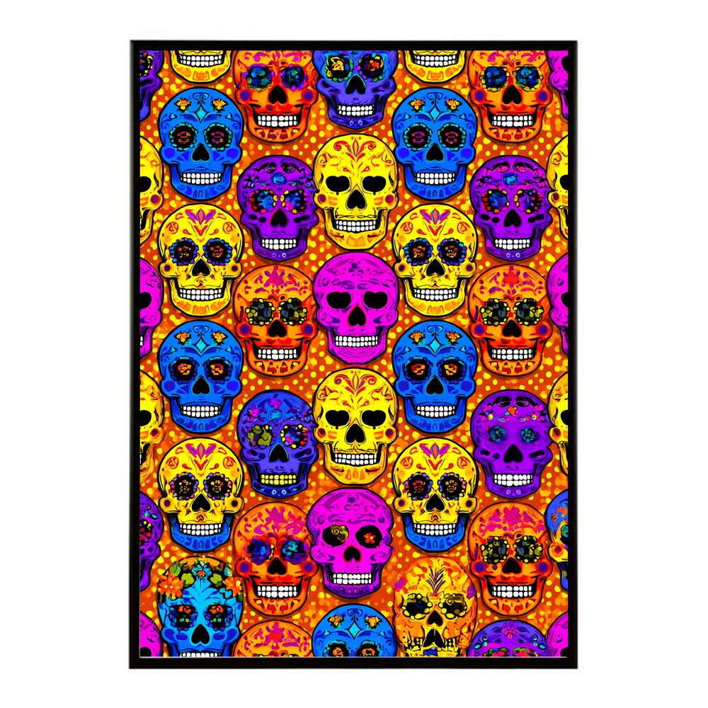 【A3サイズ（約30×42cm）】【lm-poster-5280】【フレーム付き】ドクロポスター シュガースカル カラフル 死者の日 アートポスター メキシコ デザイン 壁掛け ポップ ポスター イラスト