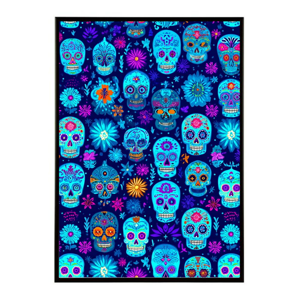 【B3サイズ（約36x51cm）】【lm-poster-5291】【フレーム付き】ドクロポスター シュガースカル カラフル 死者の日 アートポスター メキシコ デザイン 壁掛け ポップ ポスター イラスト