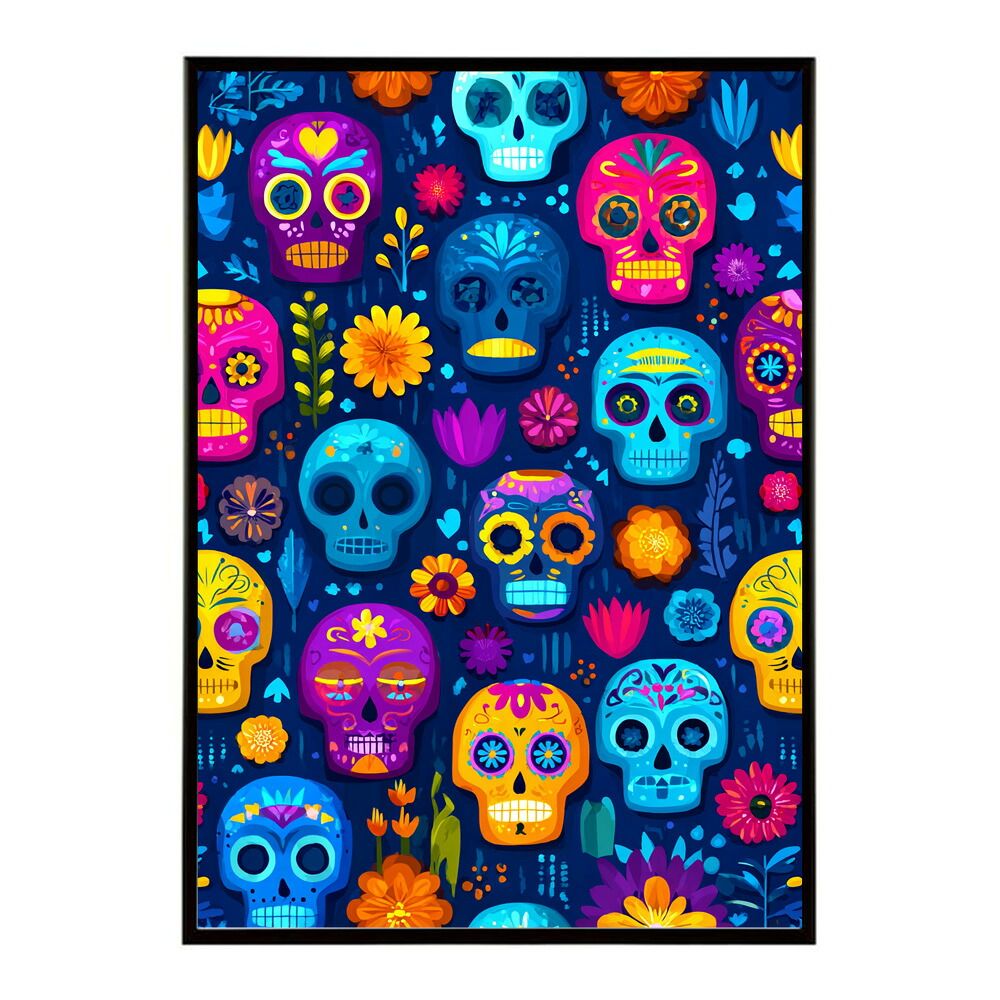 【B1サイズ（約73x103cm）】【lm-poster-5306】【フレーム付き】ドクロポスター シュガースカル カラフル 死者の日 アートポスター メキシコ デザイン 壁掛け ポップ ポスター イラスト