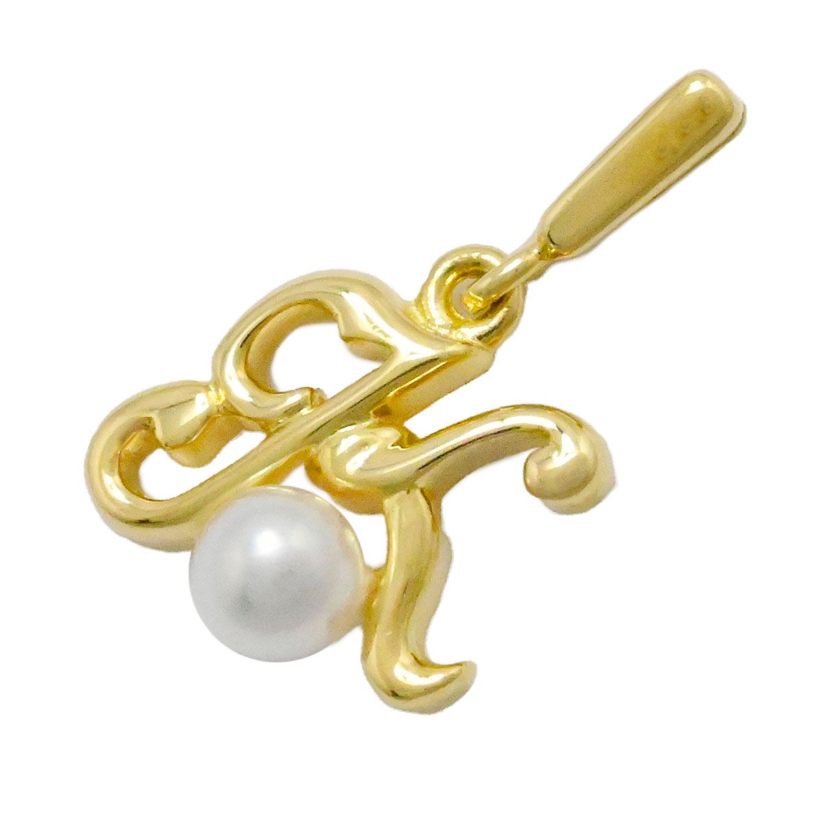 ミキモト K 18 YG イエローゴールド ベビーパール イニシャル ペンダントトップ チャーム レディース