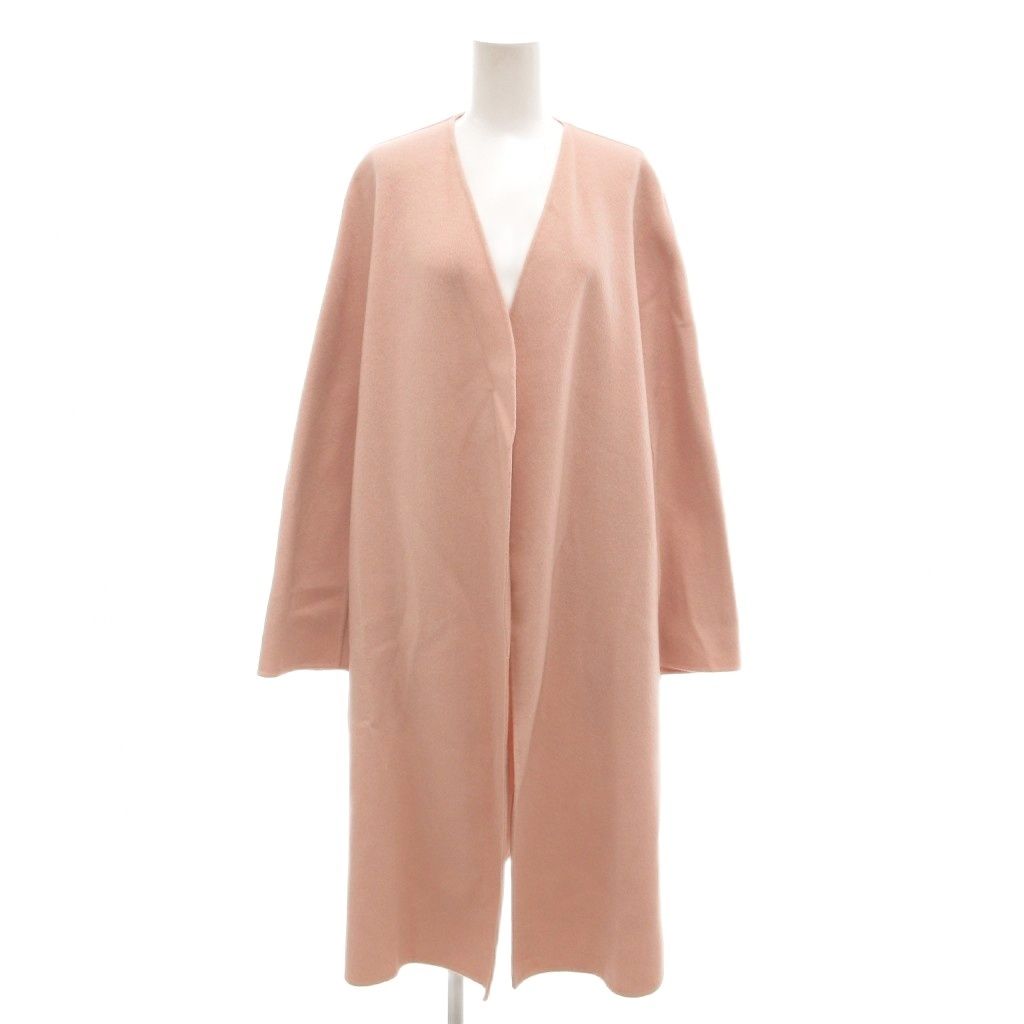 ハナエモリ HANAE MORI ノーカラーコート 40 ウール ロング丈 ピンク