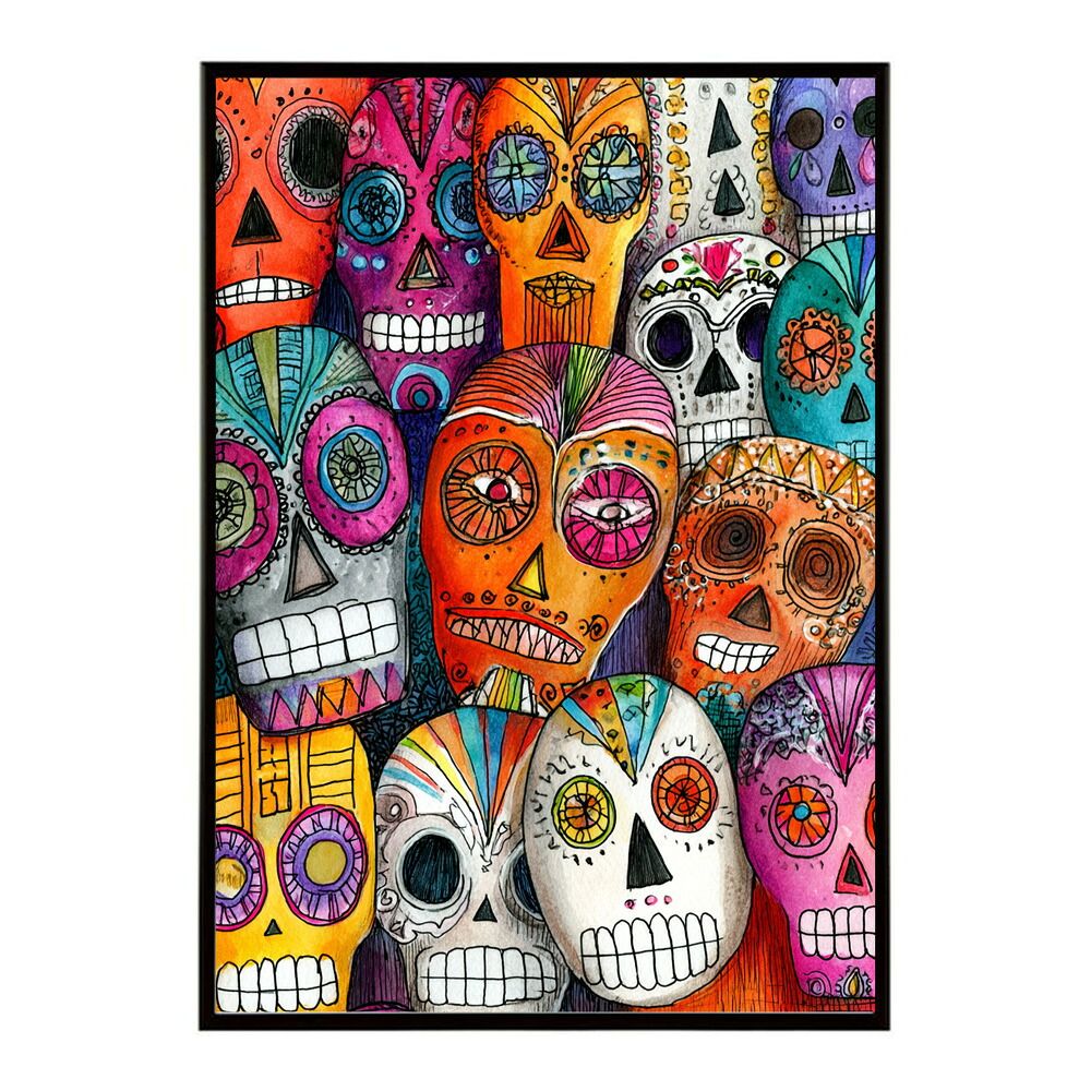 【B4サイズ（約25x36cm）】【lm-poster-5348】【フレーム付き】ドクロポスター シュガースカル カラフル 死者の日 アートポスター メキシコ デザイン 壁掛け ポップ ポスター イラスト