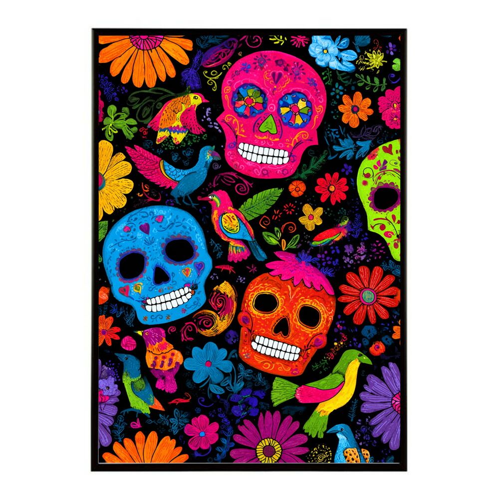 B 約73 x 103 cm lm-poster-5354 フレーム付き ドクロポスター シュガースカル カラフル 死者の日 アートポスター メキシコ デザイン 壁掛け ポップ ポスター イラスト
