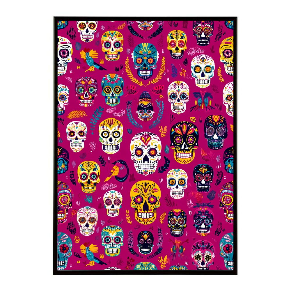 A 約59 x 84 cm lm poster 5355 フレーム付き ドクロポスター シュガースカル カラフル 死者の日 アートポスター メキシコ デザイン 壁掛け ポップ ポスター イラスト