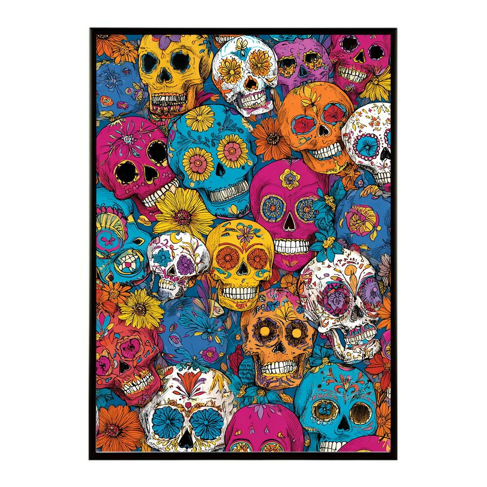 A 約59 x 84 cm lm-poster-5356 フレーム付き ドクロポスター シュガースカル カラフル 死者の日 アートポスター メキシコ デザイン 壁掛け ポップ ポスター イラスト