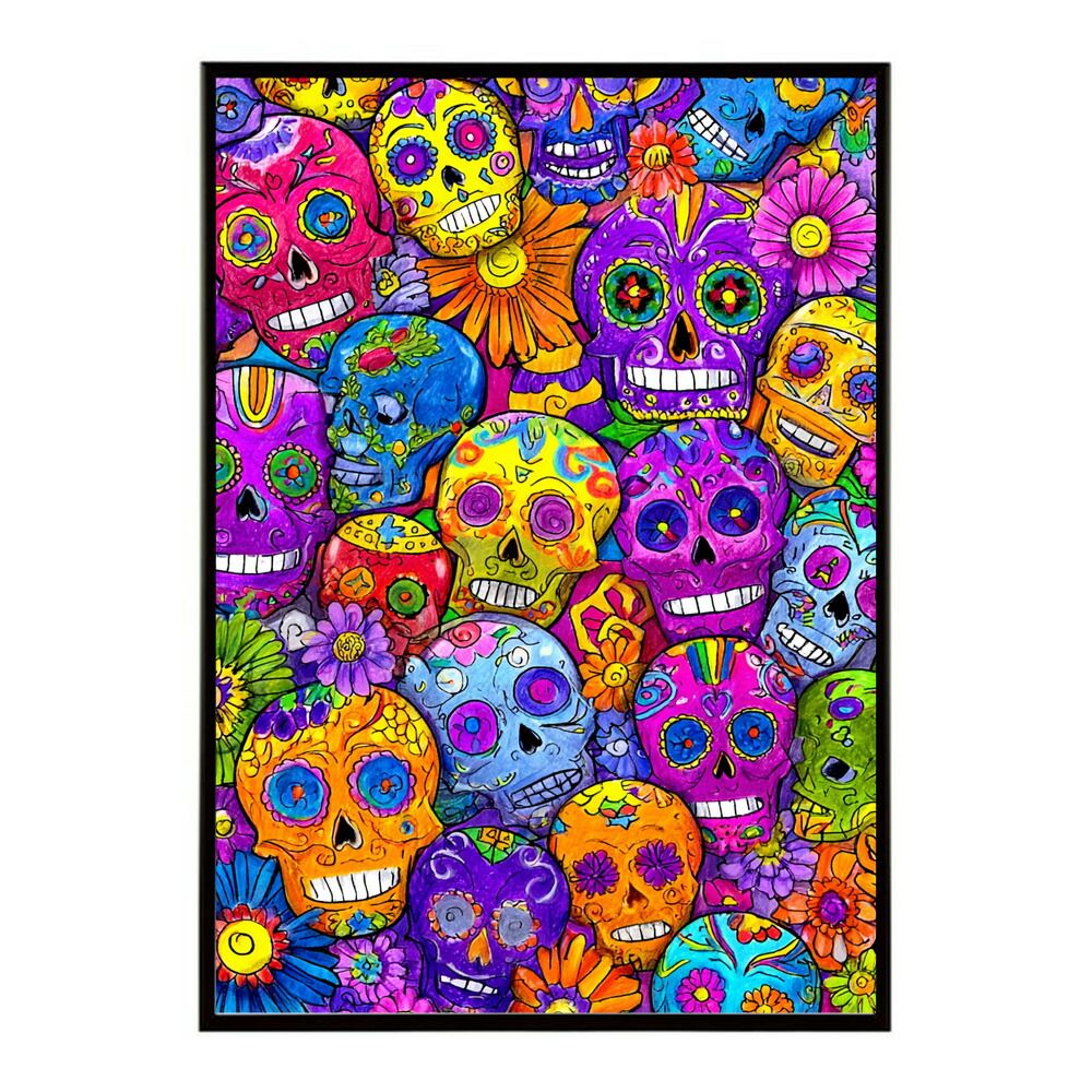 A 約59 x 84 cm lm poster 5357 フレーム付き ドクロポスター シュガースカル カラフル 死者の日 アートポスター メキシコ デザイン 壁掛け ポップ ポスター イラスト