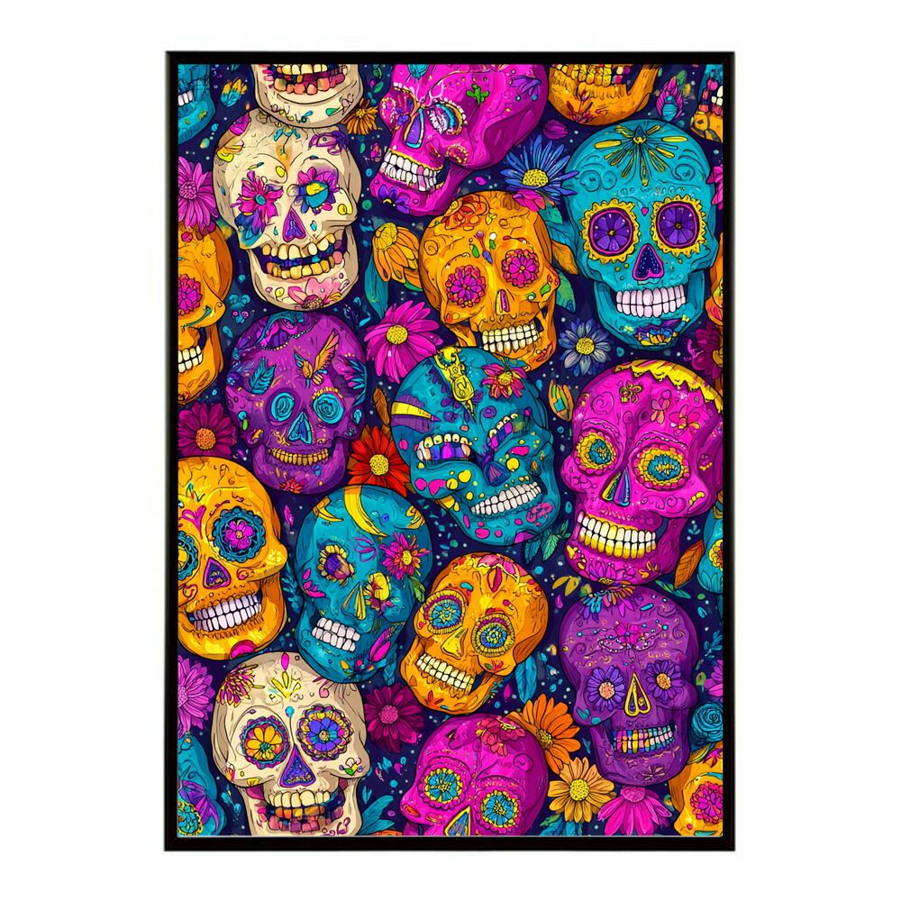 A 約59 x 84 cm lm poster 5358 フレーム付き ドクロポスター シュガースカル カラフル 死者の日 アートポスター メキシコ デザイン 壁掛け ポップ ポスター イラスト