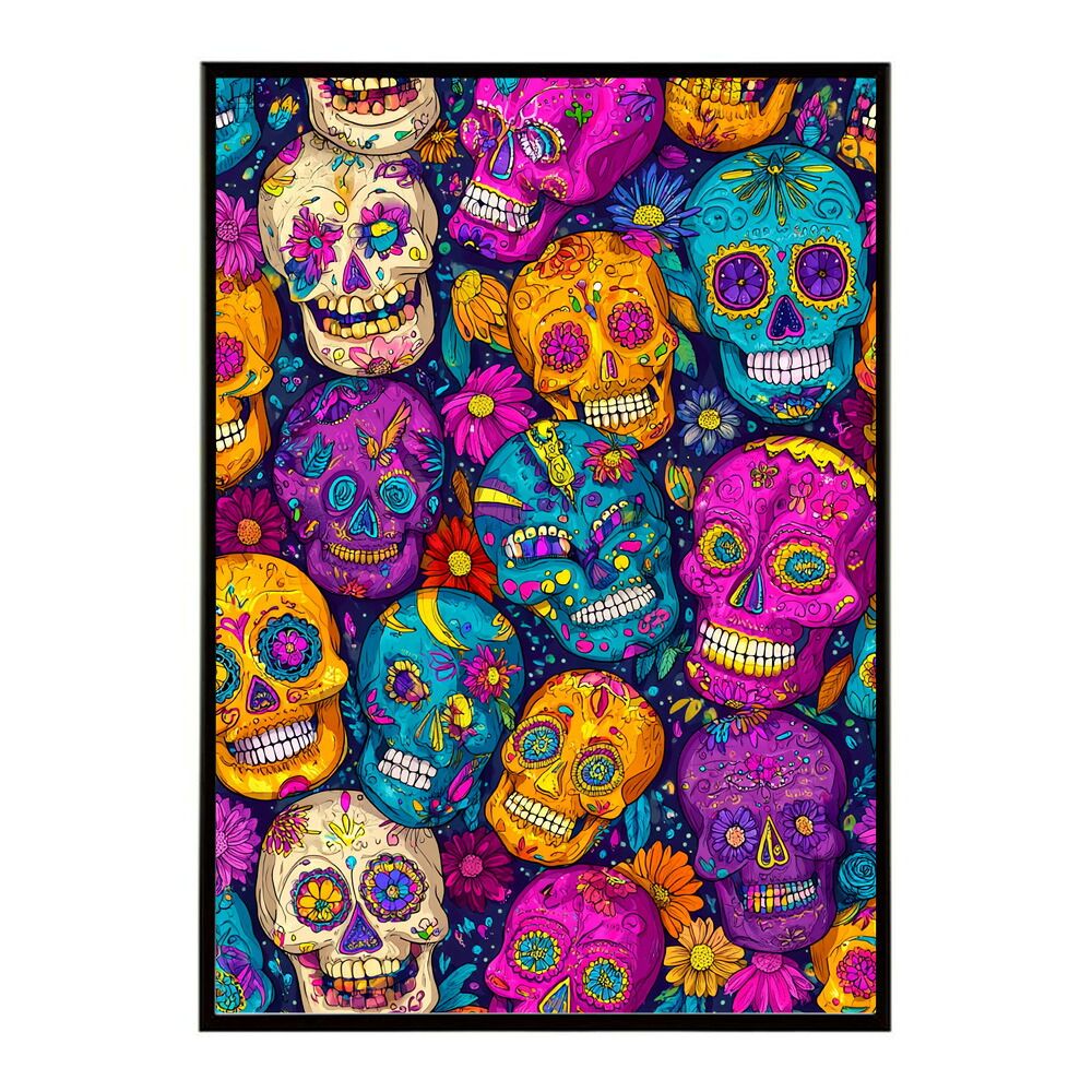 A 約84 x 119 cm lm poster 5358 フレーム付き ドクロポスター シュガースカル カラフル 死者の日 アートポスター メキシコ デザイン 壁掛け ポップ ポスター イラスト