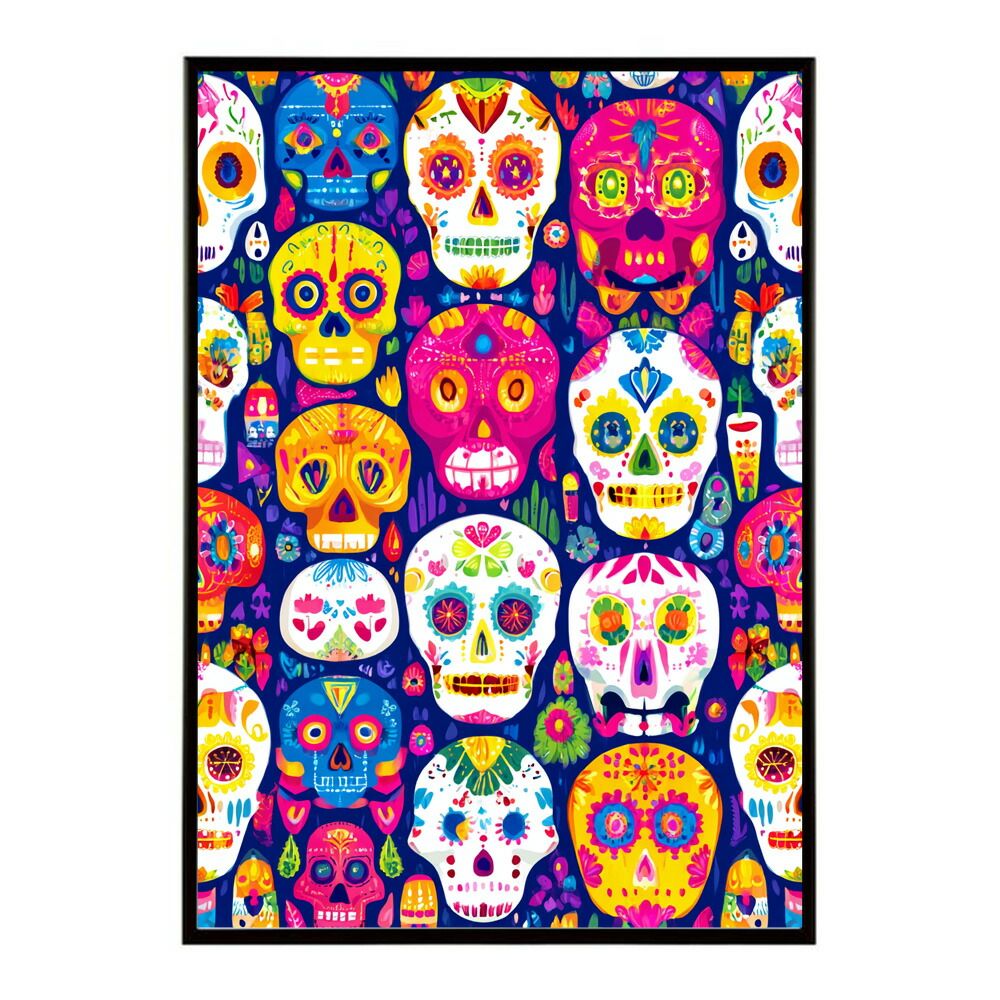 A 約42 x 59 cm lm-poster-5359 フレーム付き ドクロポスター シュガースカル カラフル 死者の日 アートポスター メキシコ デザイン 壁掛け ポップ ポスター イラスト