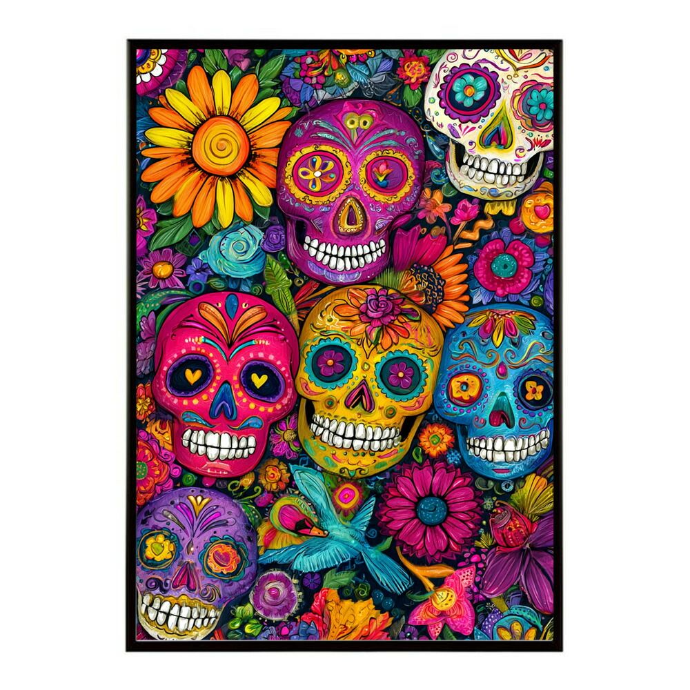 A 約84 x 119 cm lm poster 5360 フレーム付き ドクロポスター シュガースカル カラフル 死者の日 アートポスター メキシコ デザイン 壁掛け ポップ ポスター イラスト