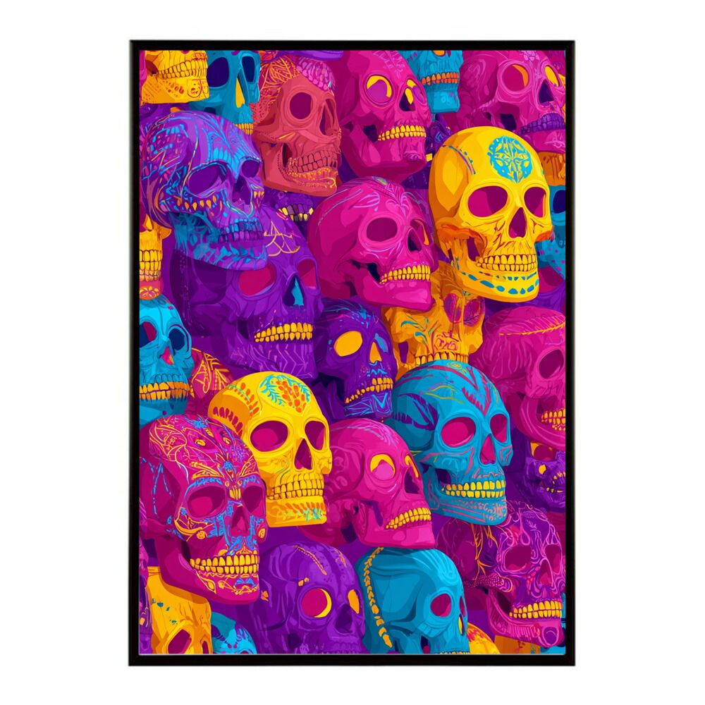 A 約42 x 59 cm lm-poster-5361 フレーム付き ドクロポスター シュガースカル カラフル 死者の日 アートポスター メキシコ デザイン 壁掛け ポップ ポスター イラスト
