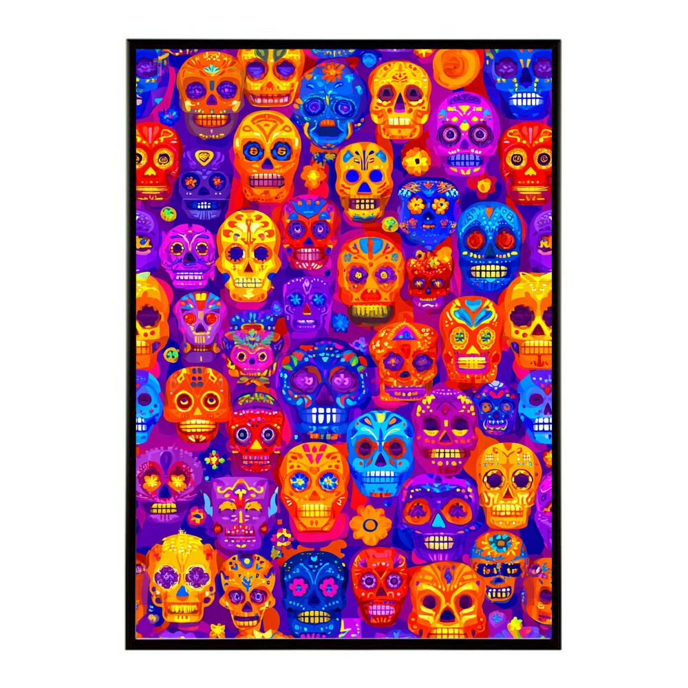 A 約59 x 84 cm lm poster 5362 フレーム付き ドクロポスター シュガースカル カラフル 死者の日 アートポスター メキシコ デザイン 壁掛け ポップ ポスター イラスト