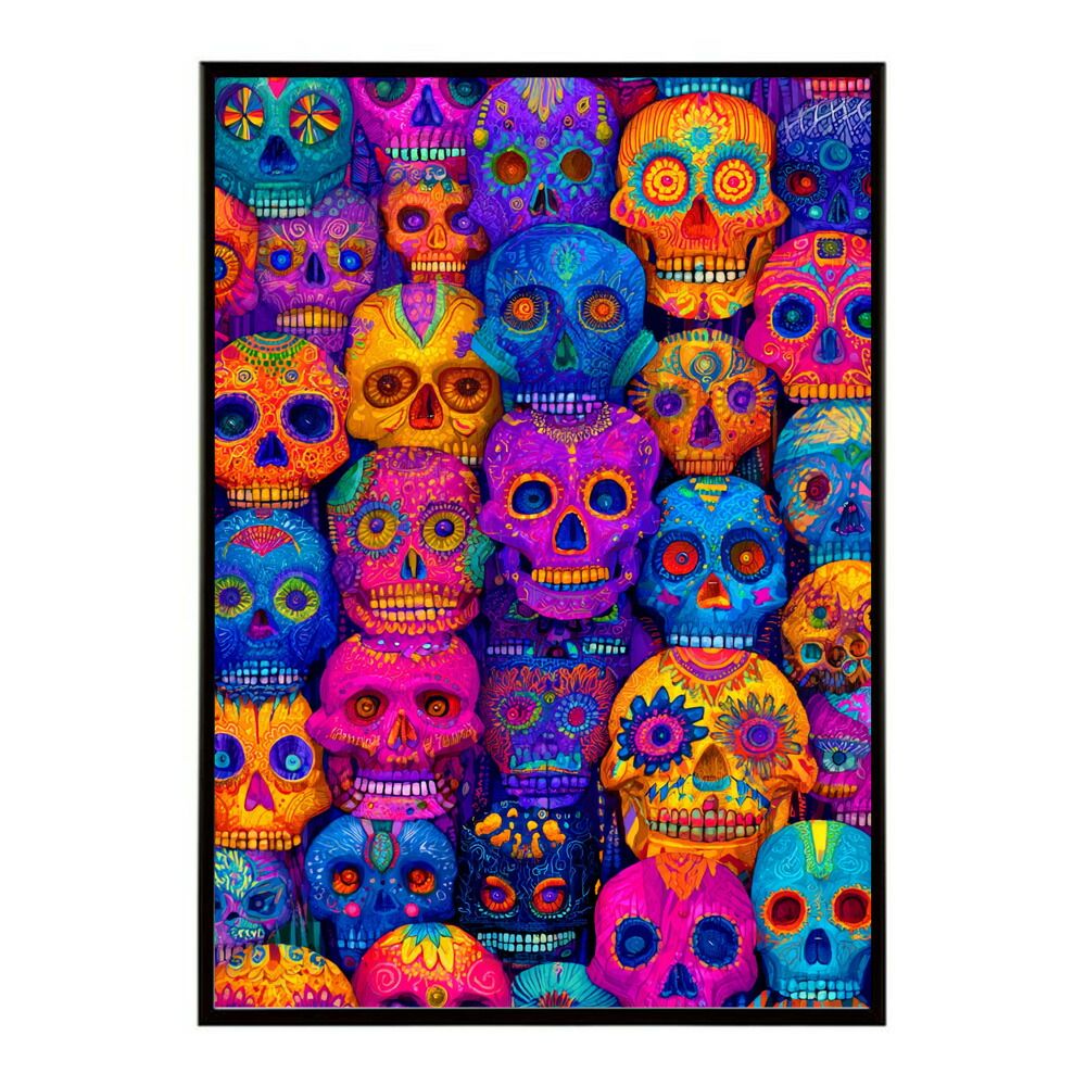 A 約59 x 84 cm lm-poster-5363 フレーム付き ドクロポスター シュガースカル カラフル 死者の日 アートポスター メキシコ デザイン 壁掛け ポップ ポスター イラスト