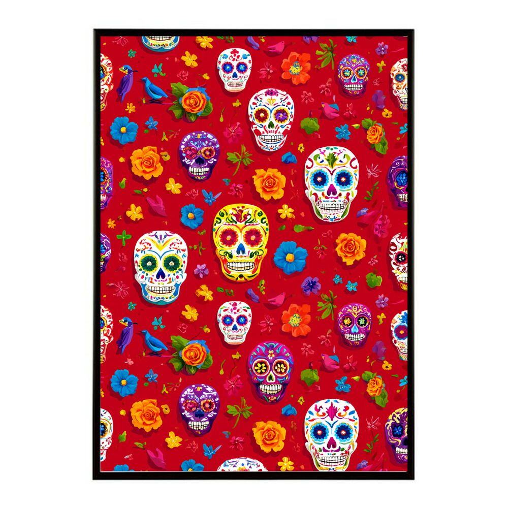 A 約42 x 59 cm lm poster 5364 フレーム付き ドクロポスター シュガースカル カラフル 死者の日 アートポスター メキシコ デザイン 壁掛け ポップ ポスター イラスト