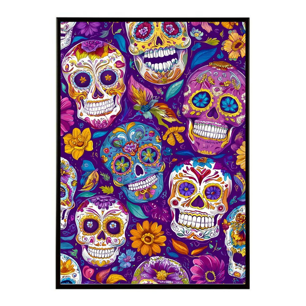 A 約84 x 119 cm lm-poster-5365 フレーム付き ドクロポスター シュガースカル カラフル 死者の日 アートポスター メキシコ デザイン 壁掛け ポップ ポスター イラスト