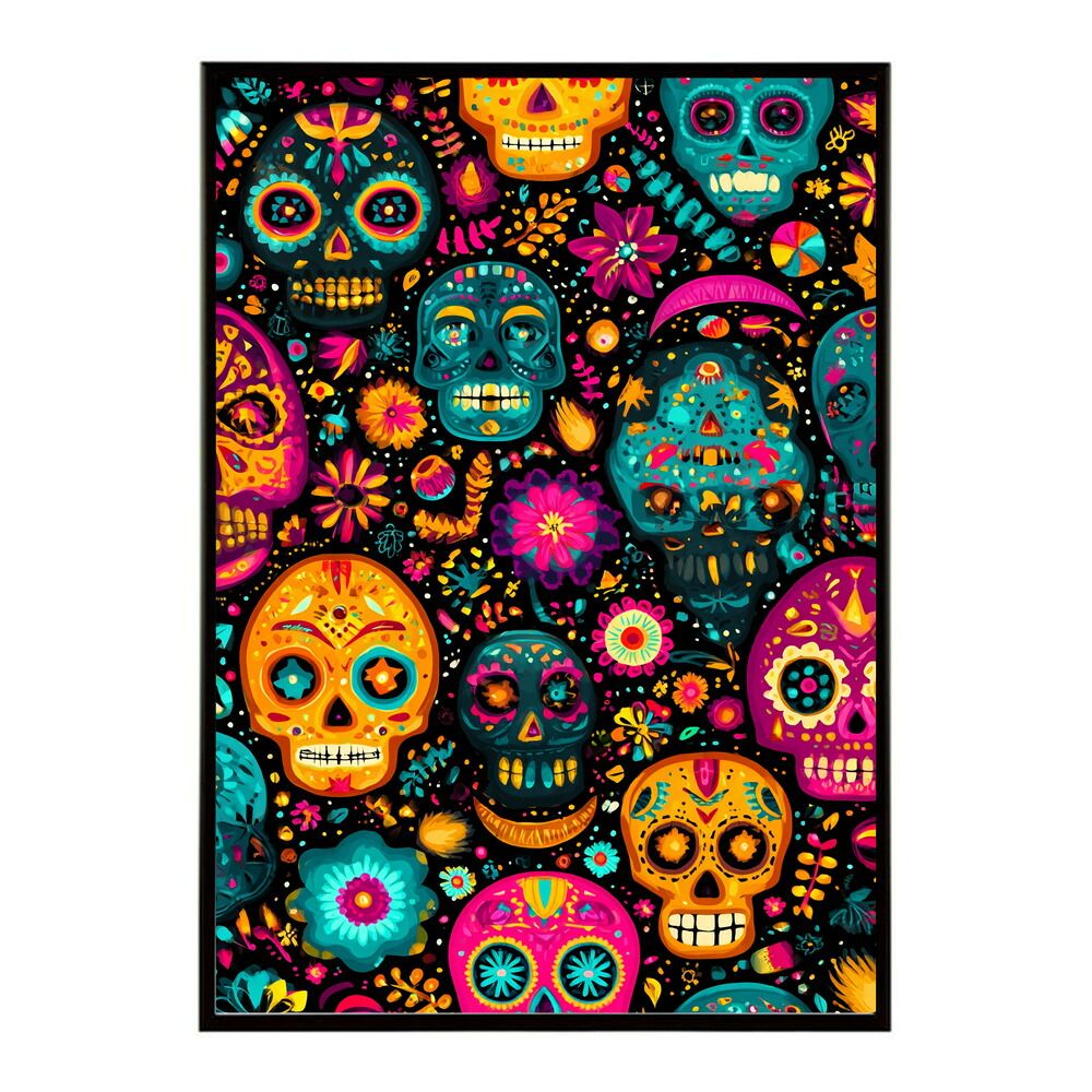 B 約51 x 73 cm lm poster 5366 フレーム付き ドクロポスター シュガースカル カラフル 死者の日 アートポスター メキシコ デザイン 壁掛け ポップ ポスター イラスト