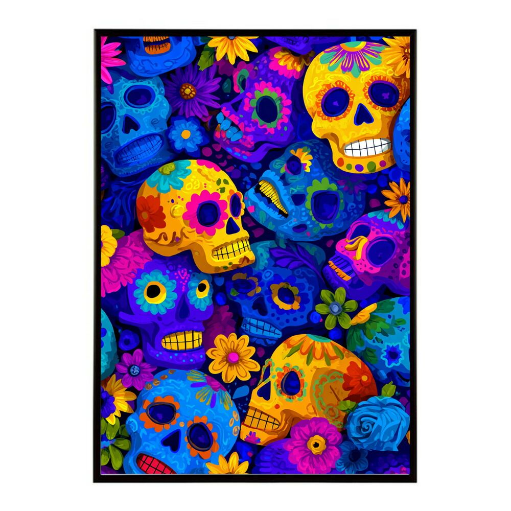A 約84 x 119 cm lm poster 5367 フレーム付き ドクロポスター シュガースカル カラフル 死者の日 アートポスター メキシコ デザイン 壁掛け ポップ ポスター イラスト