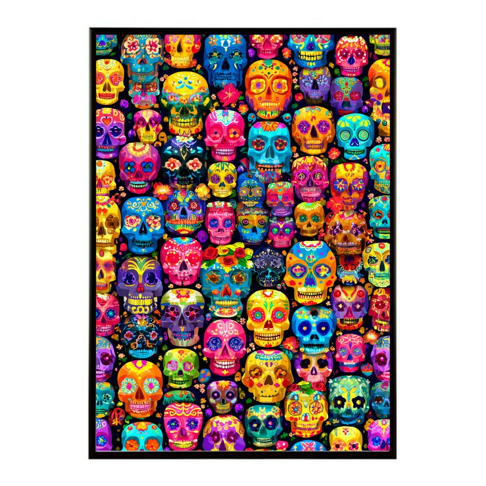 A 約42 x 59 cm lm-poster-5368 フレーム付き ドクロポスター シュガースカル カラフル 死者の日 アートポスター メキシコ デザイン 壁掛け ポップ ポスター イラスト