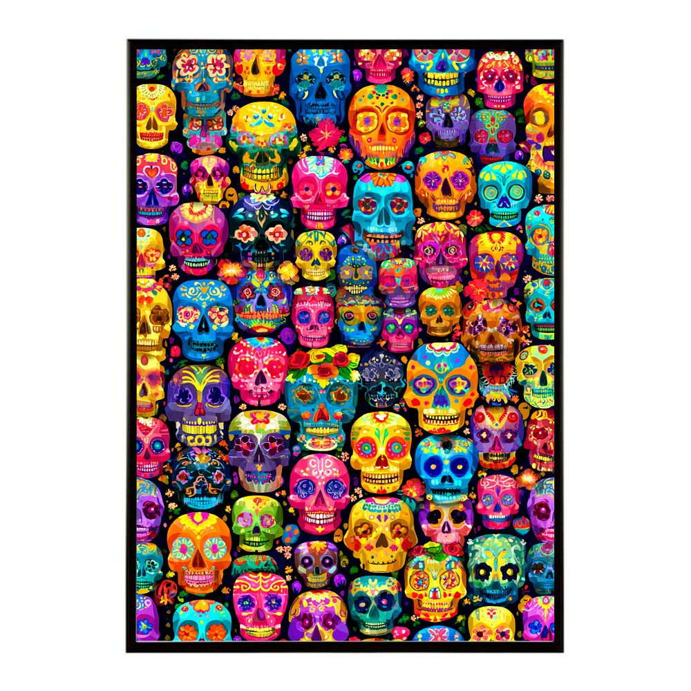A 約84 x 119 cm lm poster 5368 フレーム付き ドクロポスター シュガースカル カラフル 死者の日 アートポスター メキシコ デザイン 壁掛け ポップ ポスター イラスト