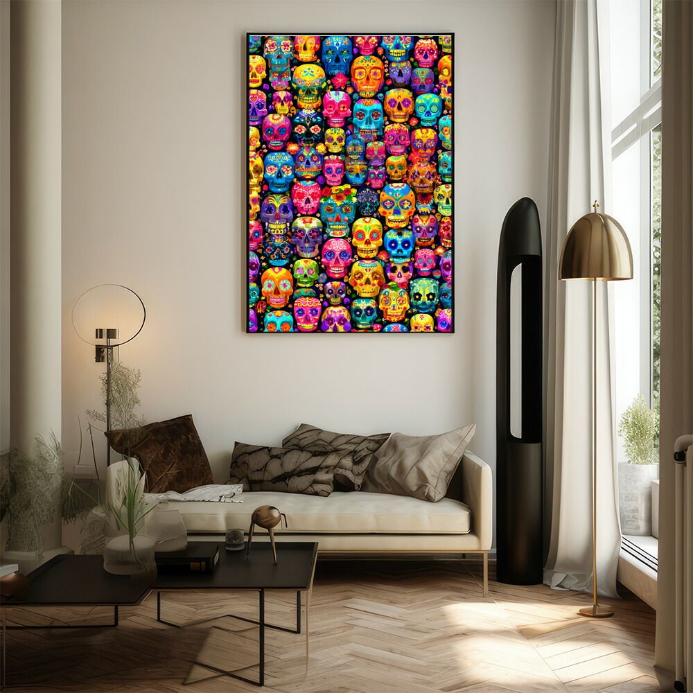 A 約84 x 119 cm lm-poster-5368 フレーム付き ドクロポスター シュガースカル カラフル 死者の日 アートポスター メキシコ デザイン 壁掛け ポップ ポスター イラスト
