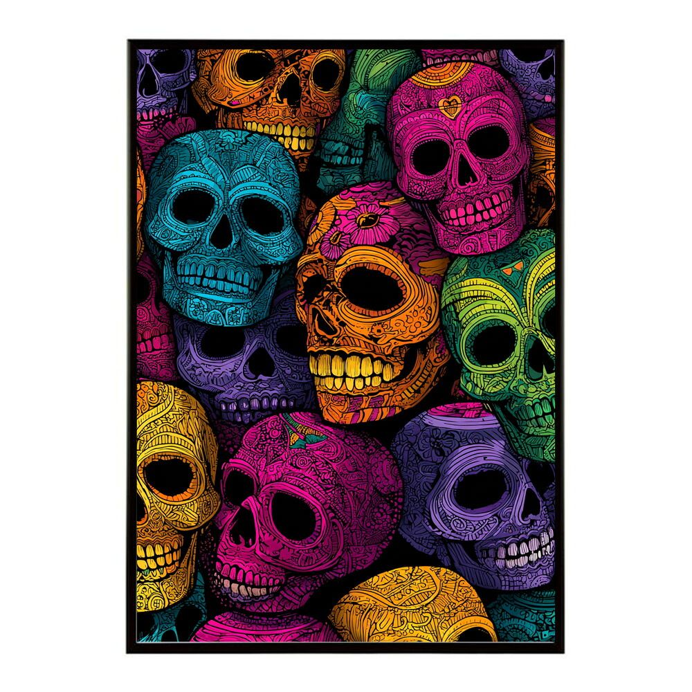 A 約59 x 84 cm lm poster 5370 フレーム付き ドクロポスター シュガースカル カラフル 死者の日 アートポスター メキシコ デザイン 壁掛け ポップ ポスター イラスト