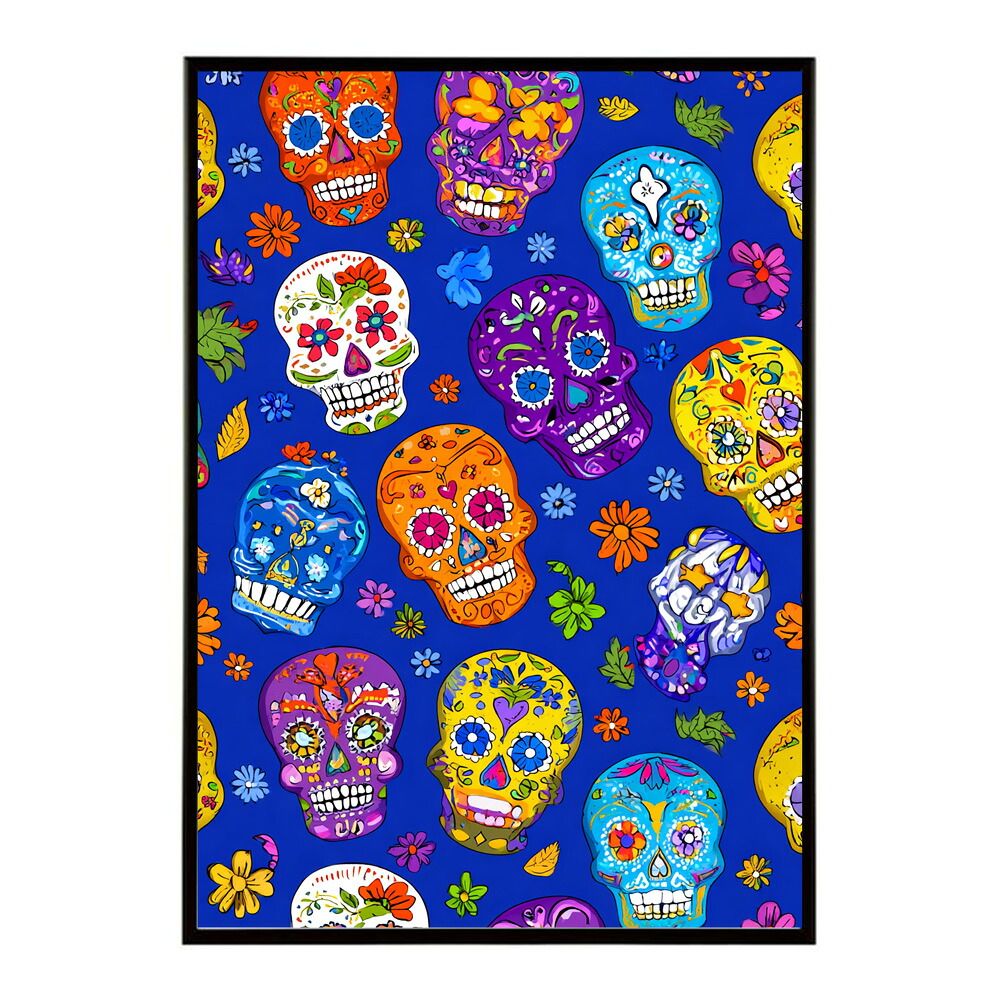 B 約73 x 103 cm lm poster 5371 フレーム付き ドクロポスター シュガースカル カラフル 死者の日 アートポスター メキシコ デザイン 壁掛け ポップ ポスター イラスト