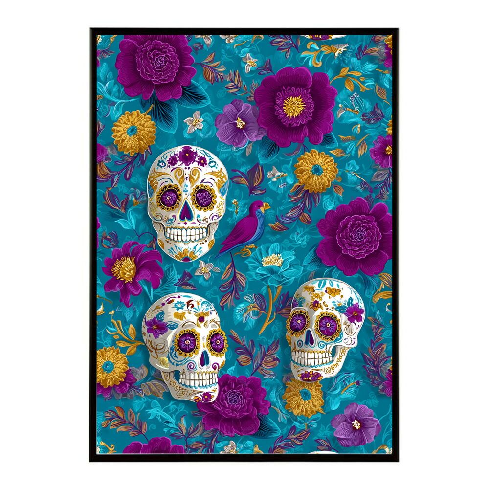 A 約42 x 59 cm lm-poster-5372 フレーム付き ドクロポスター シュガースカル カラフル 死者の日 アートポスター メキシコ デザイン 壁掛け ポップ ポスター イラスト