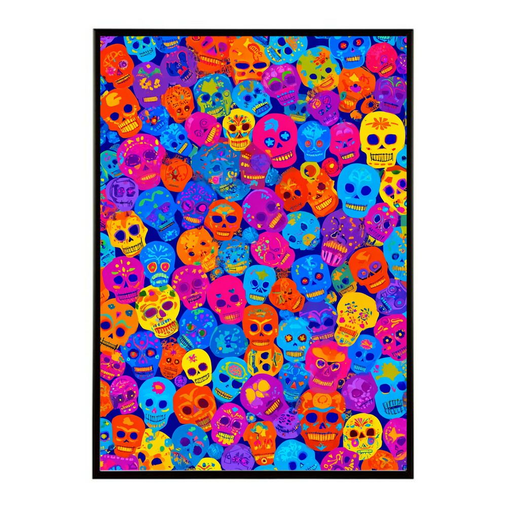 A 約59 x 84 cm lm-poster-5373 フレーム付き ドクロポスター シュガースカル カラフル 死者の日 アートポスター メキシコ デザイン 壁掛け ポップ ポスター イラスト