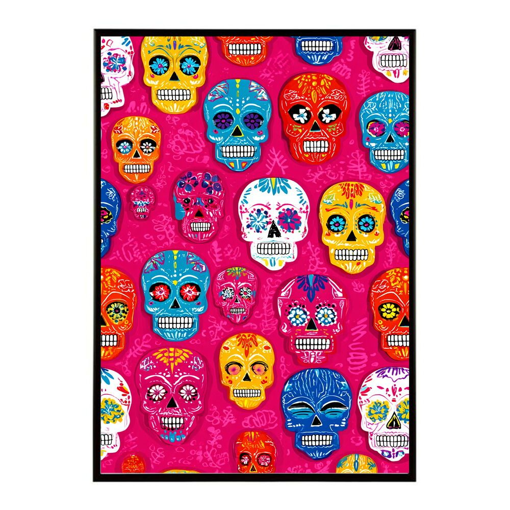 B 約51 x 73 cm lm poster 5374 フレーム付き ドクロポスター シュガースカル カラフル 死者の日 アートポスター メキシコ デザイン 壁掛け ポップ ポスター イラスト
