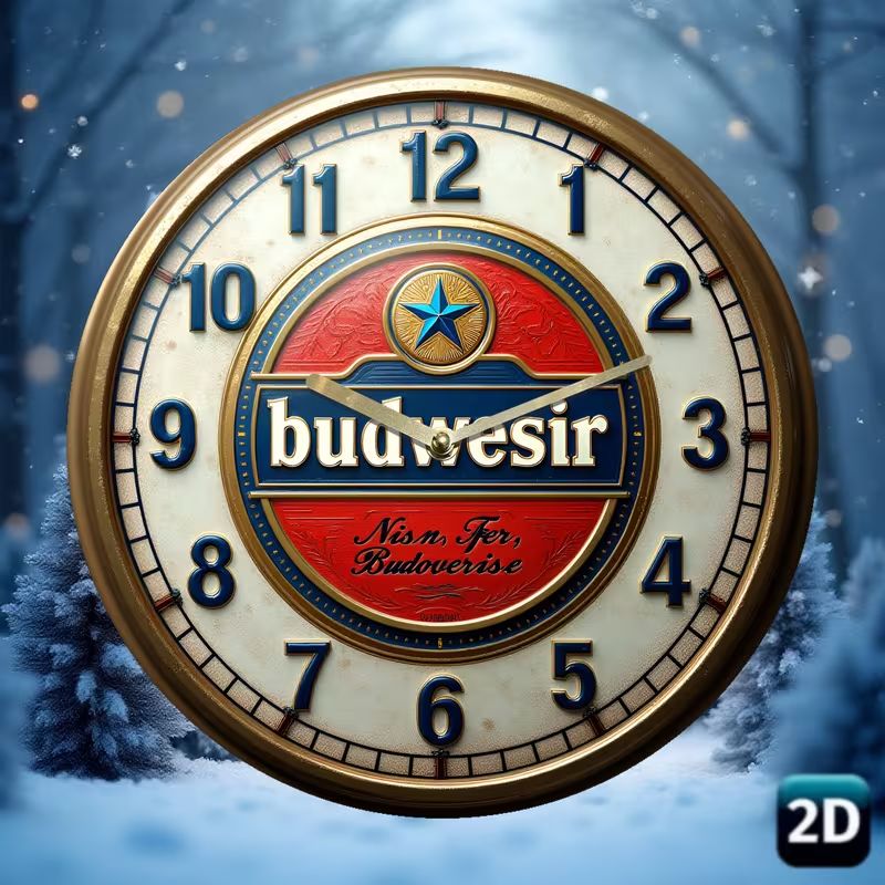 ヴィンテージビールサイン 静音壁掛け時計 - レトロレッド＆ブルー