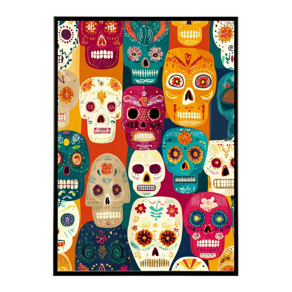 B 約51 x 73 cm lm poster 5377 フレーム付き ドクロポスター シュガースカル カラフル 死者の日 アートポスター メキシコ デザイン 壁掛け ポップ ポスター イラスト