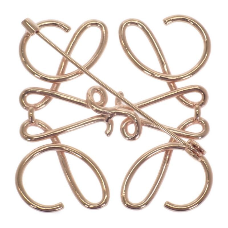 多少傷 打痕 変色あり ロエベ LOEWE アナグラム ブローチ メタル ピンク ローズゴールド レディース