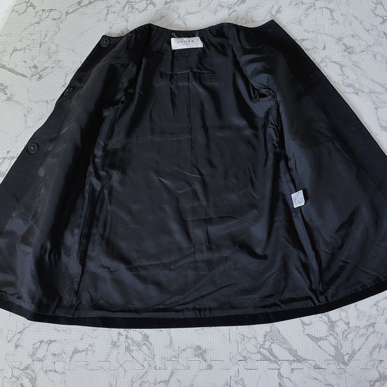 ADORE アドーア ノーカラーコート 黒 ブラック 比翼 ウール混